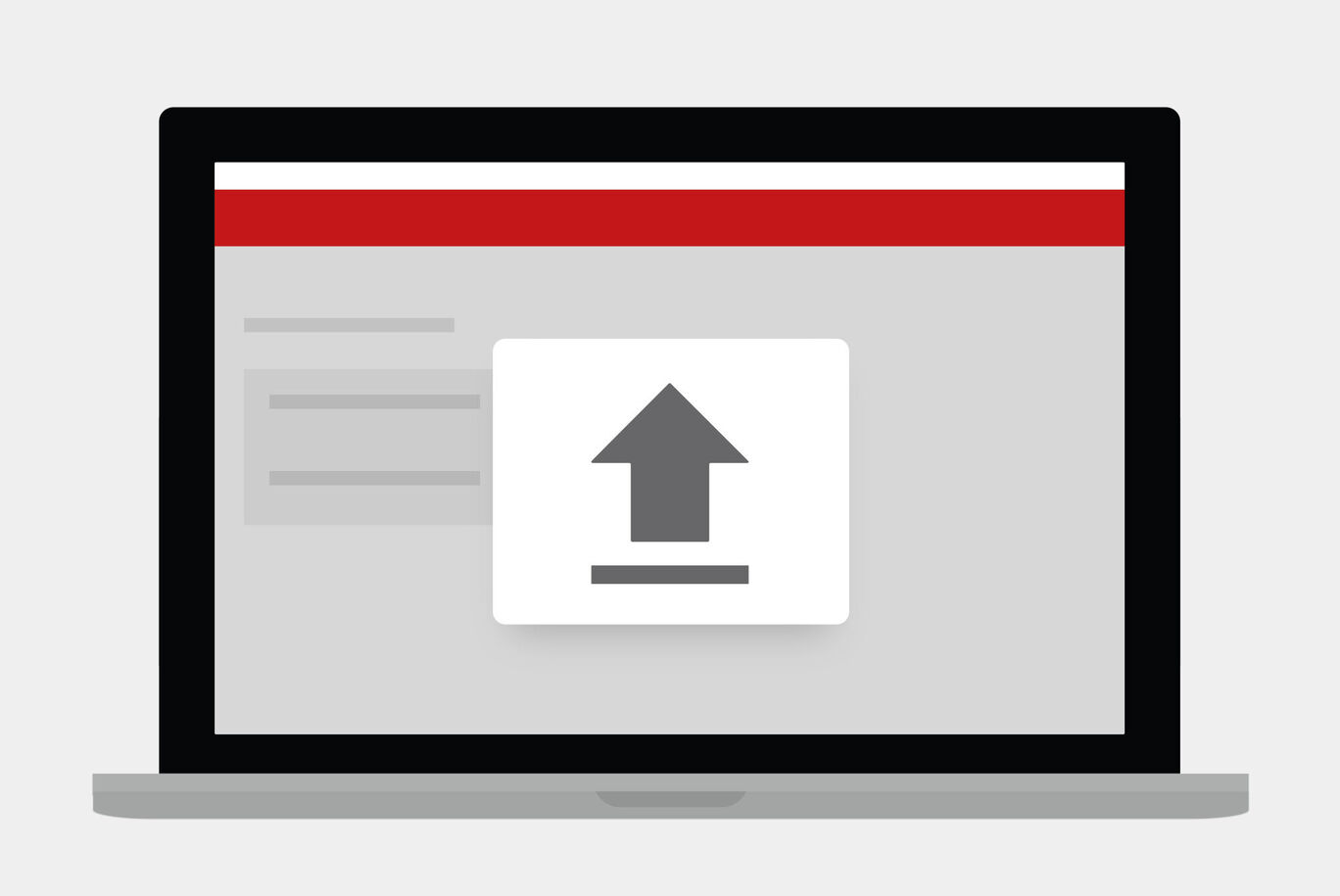 Laptop ukazuje symbol na odoslanie na šedom pozadí.