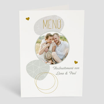 Svadobné menu s menami Lena a Paul na elegantnej karte.