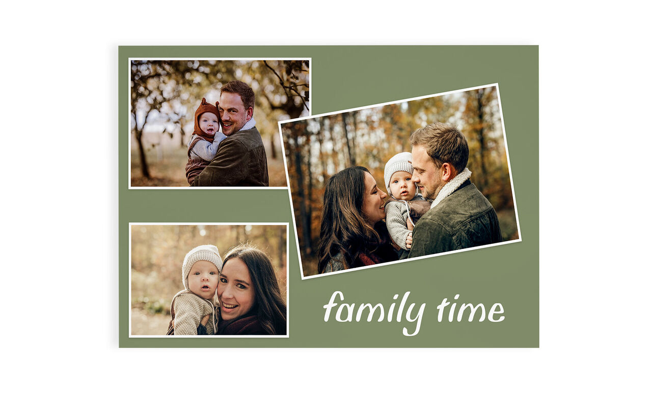 Rodina si užíva srdečné chvíle vonku v prírode s nápisom „family time“.