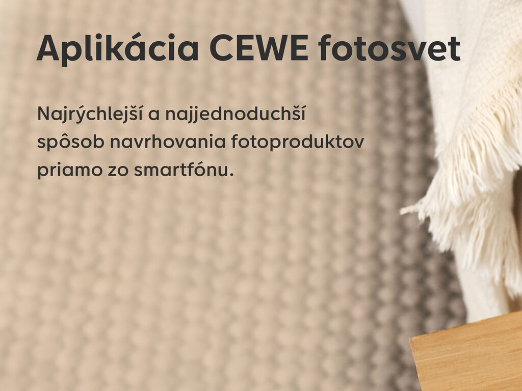 Snímka obrazovky CEWE Fotosvet App s návodom na tvorbu fotoproduktov priamo zo smartfónu.
