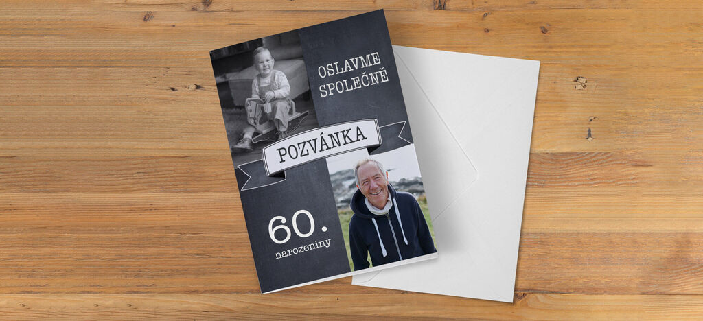 Krásna pohľadnica k oslave 60. s dvoma fotografiami