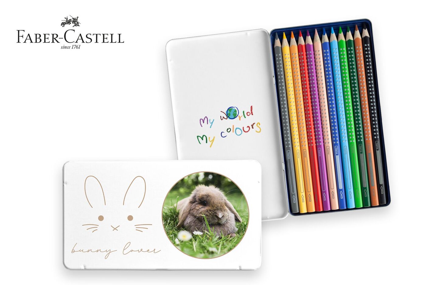 Faber-Castell pastelky v kovovej krabičke s obrázkom zajaca.
