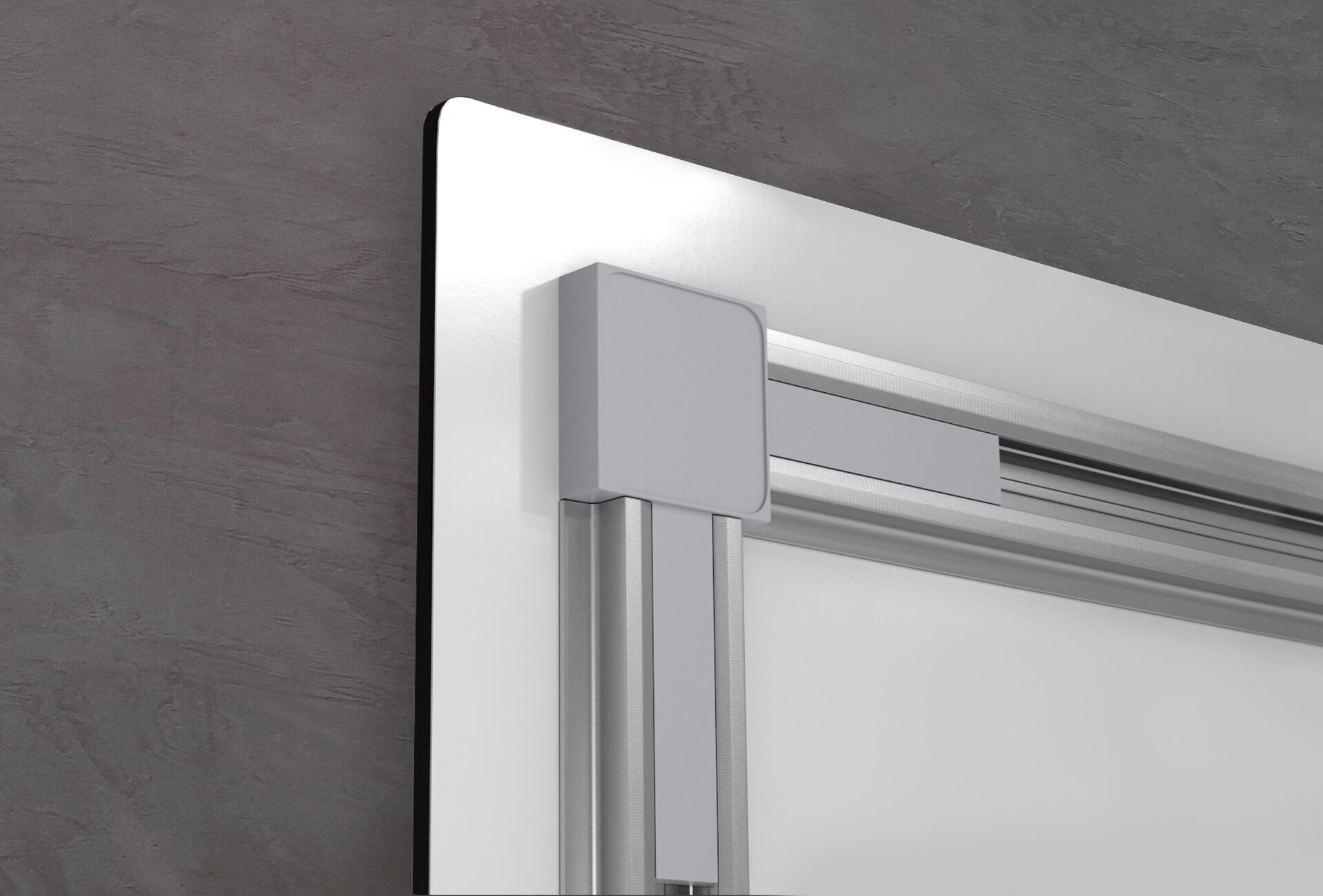 Detailný pohľad na moderné sprchové dvere s minimalistickými úchytmi.