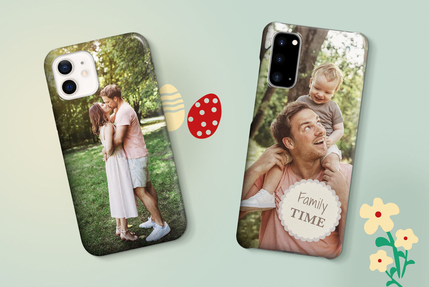 Dve obaly na mobily s osobnými fotografiami a kreatívnymi dizajnmi